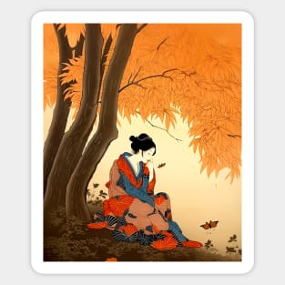 Autumn: Autumn Japanese Woman Sticker